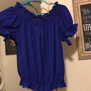 royal blue off the shoulder shirt